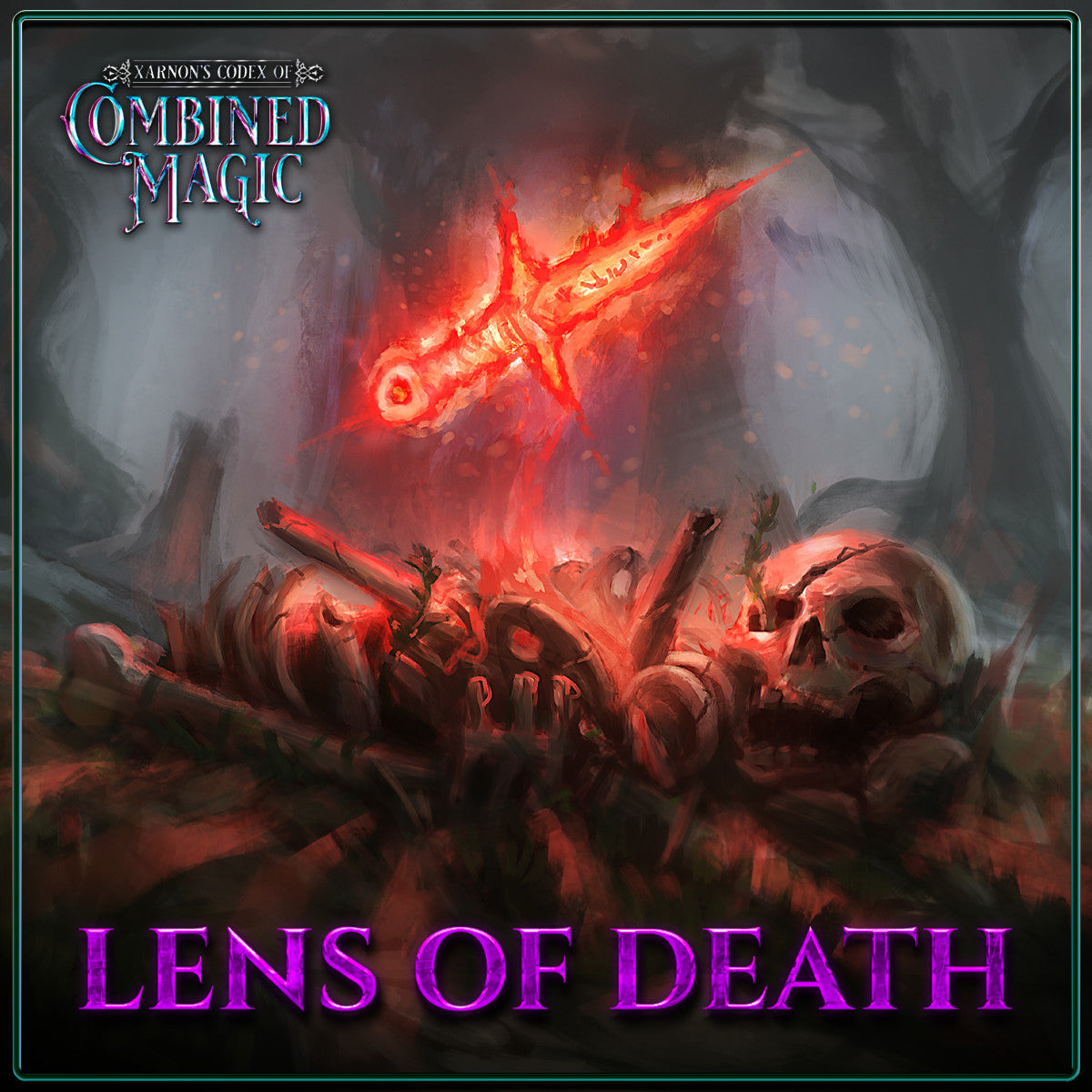 Illustration of a glowing red dagger on a skull with 'Combined Magic' text above.